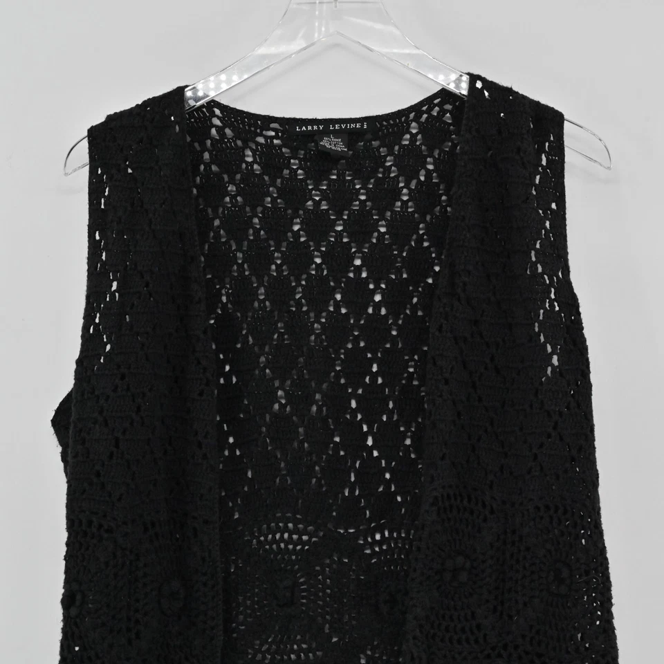 Cardigã suéter feminino LARRY LEVINE tamanho G sem mangas frente aberta malha solta boho - Imagem 2 de 4