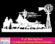 Cowboy Cattle Drive Cow Ranch 11" White Vinyl Decal Car Window Trailer Camper RV