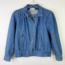 Vtg 80s Jack Set Denim Jean Jacket Women's Large Snap Buttons Balloon Sleeve