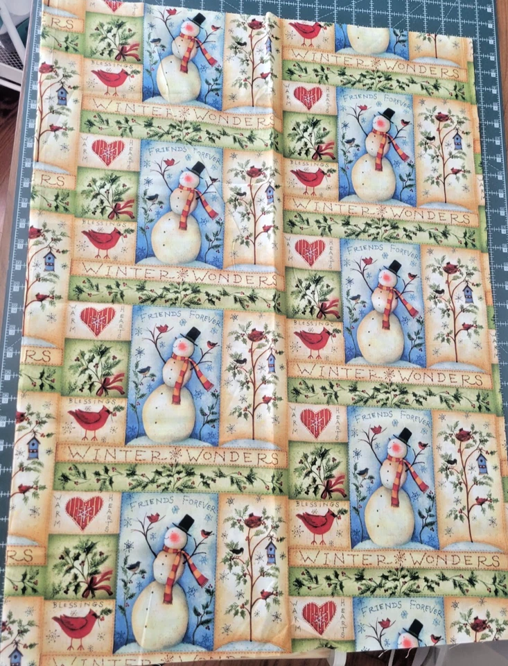 Christmas Cotton Fabric Susan Winget Wonder Snowman Birds CP42614 - Image 3 of 3