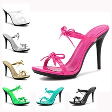 Womens Open Toe Bowknot Slippers Sandals High Stiletto Heel Sexy Summer Clubwear