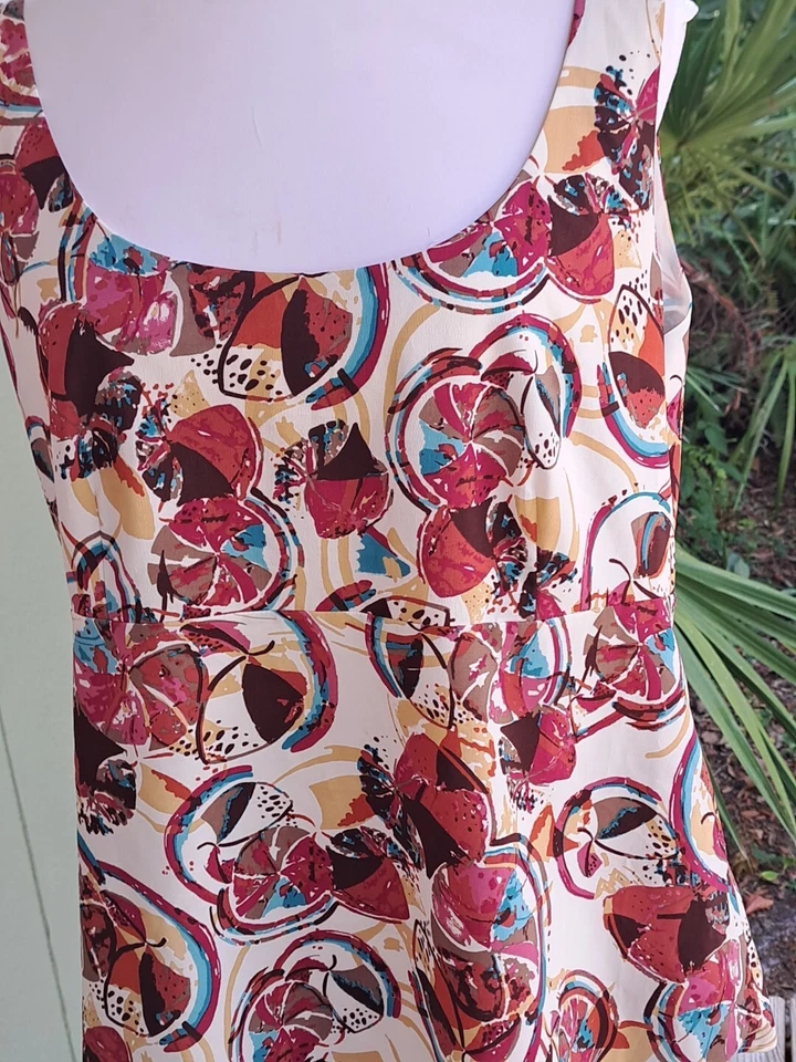 Camiseta sin mangas Madison Studio para mujer 14 marrones estampado geométrico forrada cremallera lateral Foto 4 de 4