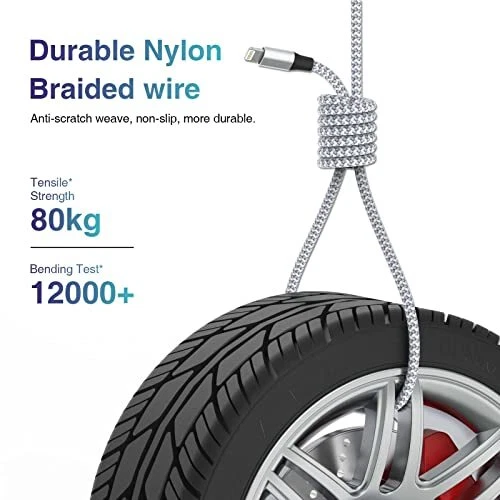 Paquete de 3 cables de carga rápida USB de 6 pies para iPhone Foto 4 de 4