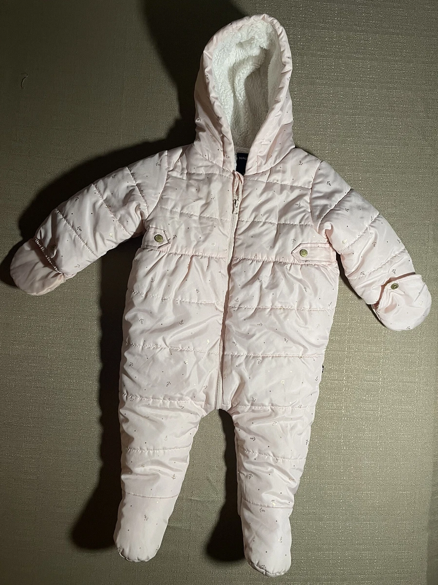 Nautica Baby Girl s 12M Snowsuit Light Pink W Gold Anchors Fleece Lined EUC