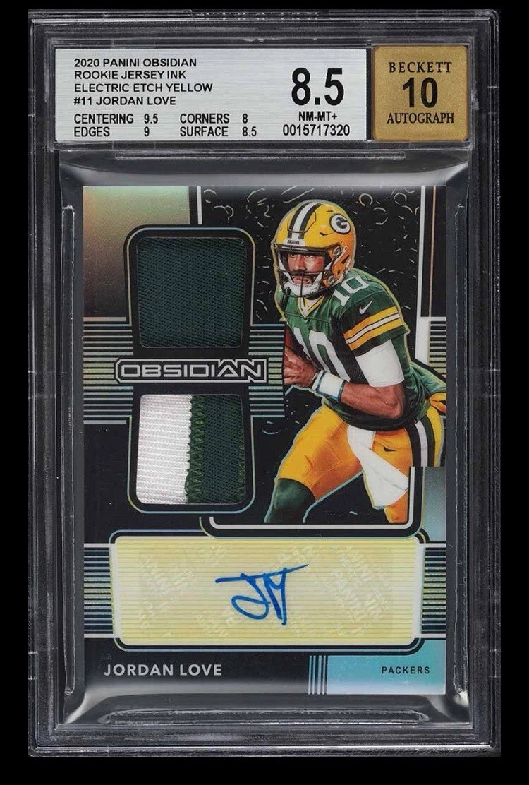 Jordan Love Panini Obsidian Rookie Jersey Ink #RJI11 Electric Etch-Yellow