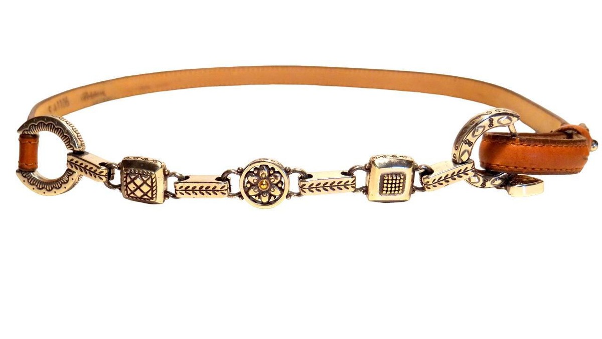 Brighton Belt Small Brown Skinny Leather w/ Gold Silver 
