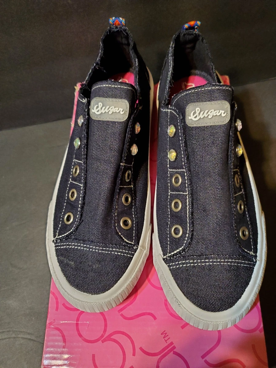 Sugar Black Denim Jean Canvas Sneakers Flats Shoes Womens Size 6M