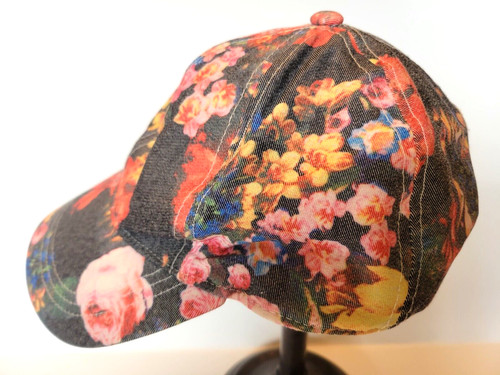 AUGUST HAT COMPANY Floral Gray Denim Look Women's Ball Cap Hat Adjustable