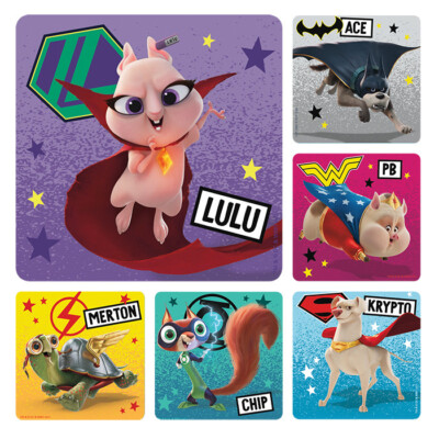 25 (Licensed) DC Super Pets Stickers, 2.5'' x 2.5'' each, Party Favors