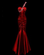 Burgundy Prom Dress Pleat Embroidery Backless Wedding Evening Gowns