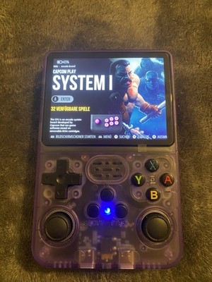 Retro Handheld Gaming Console Lila mit Schutztasche und Thumb Grips