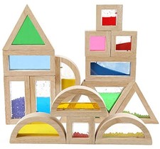 Large Wooden Building Blocks for Toddlers Baby Kids 16 Pcs Rainbow Blocks Geo...