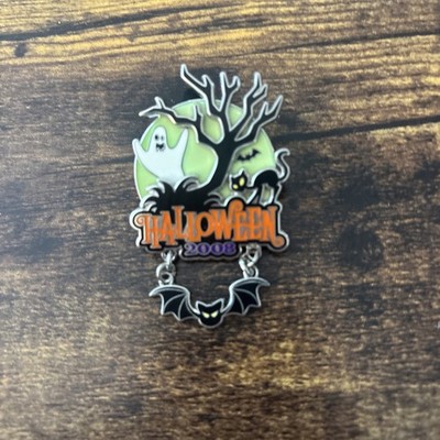 WDW 2008 HALLOWEEN PIN - GHOST, BLACK CAT and DANGLE BAT PIN - LE 1000 Glows