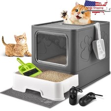 Extra Large Enclosed Cat Litter Box W/ Pull Out Drawer Litter Mat Set New