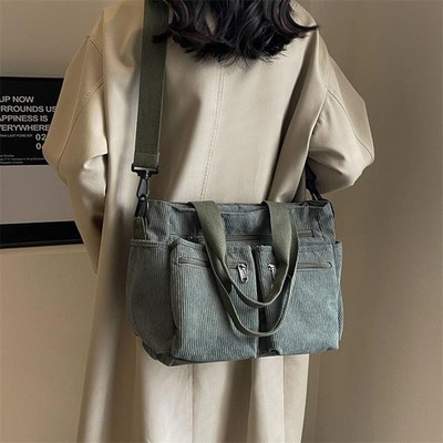 Casual Corduroy Messenger Bag Large Capacity Travel Work School Camping Tote Bag