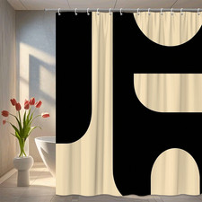 Stylish Black and Beige Shower Curtain, Modern Bathroom Decor