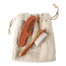 Gentil Coquelicot Baby Hair Brush Comb Set and Sherpa Pouch New Baby Gift Set