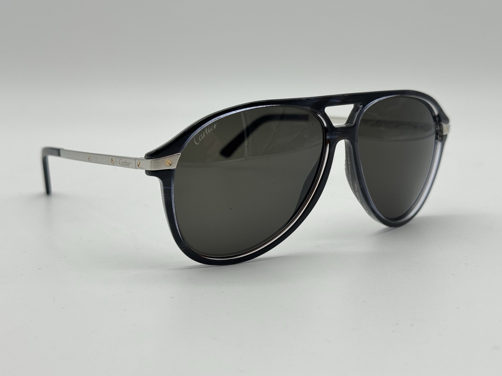 SANTOS DE CARTIER PILOT AVIATOR BLUE SUNGLASSES CT0105S NEW 100percent GENUINE $1250