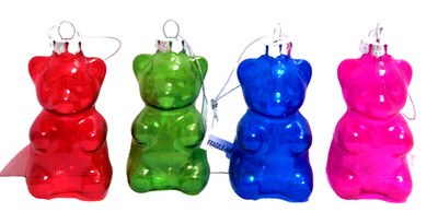 Gummy Bear Glass Ornaments Set of 4 Multicolor 4''