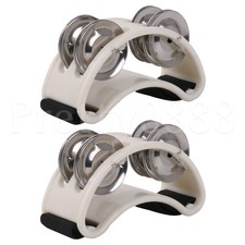 2 x Foot Tambourine Stainless Steel for Soundtracks and Improvisation White