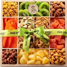 Nut Cravings Dried Fruit & Mixed Nuts Gift Basket Gourmet Collection Green Ribon
