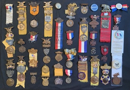 Huge Lot of 50+ Civil War G. A. R. & W. R. C. - Political Pins, Ribbons & Badges