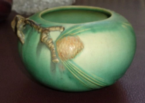 Roseville #278-4 Green Pine Cone Vase Single Handle