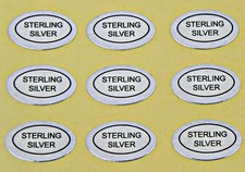 "STERLING SILVER" Adhesive Labels small Tags  100 stickers Oval 1/2" x 5/16"