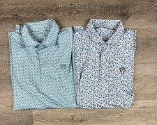 Johnnie-O Polo Shirt Mens Large AOP Blue Golf Short Sleeve Performance Floral