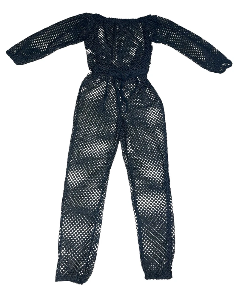 Traje de baño para mujer manga larga malla fuera del hombro red de peces XL mono de encubrimiento Foto 3 de 4