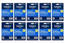 Lot 10x Lyca Carte SIM Prépayée avec 200Go/Appel Sms illimités 5G/30 jour inclus