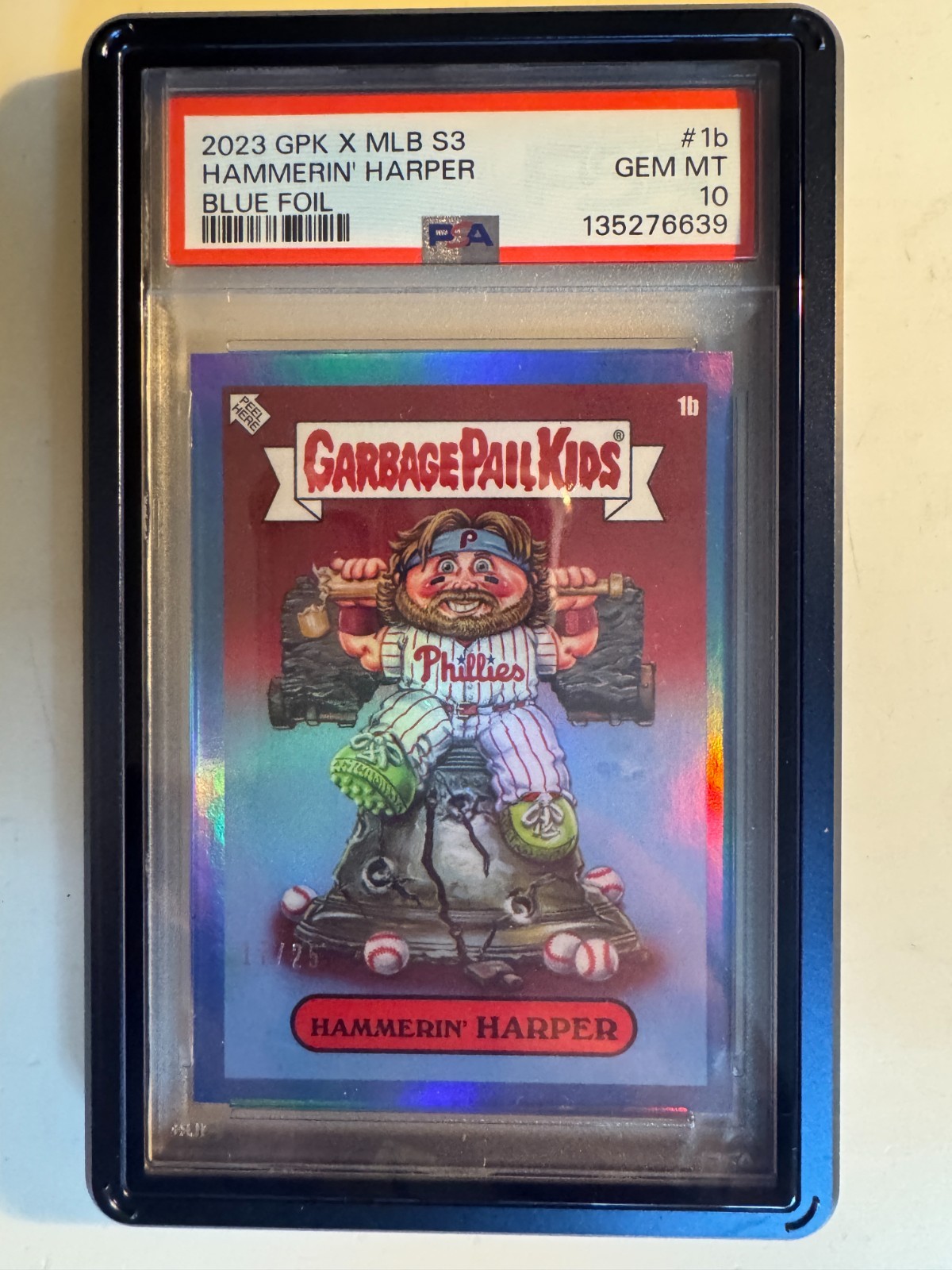 2023 Topps GPK X MLB S3 Bryce “Hammerin Harper” Blue Foil 1b #/25 PSA 10 Pop 1/1 view 3