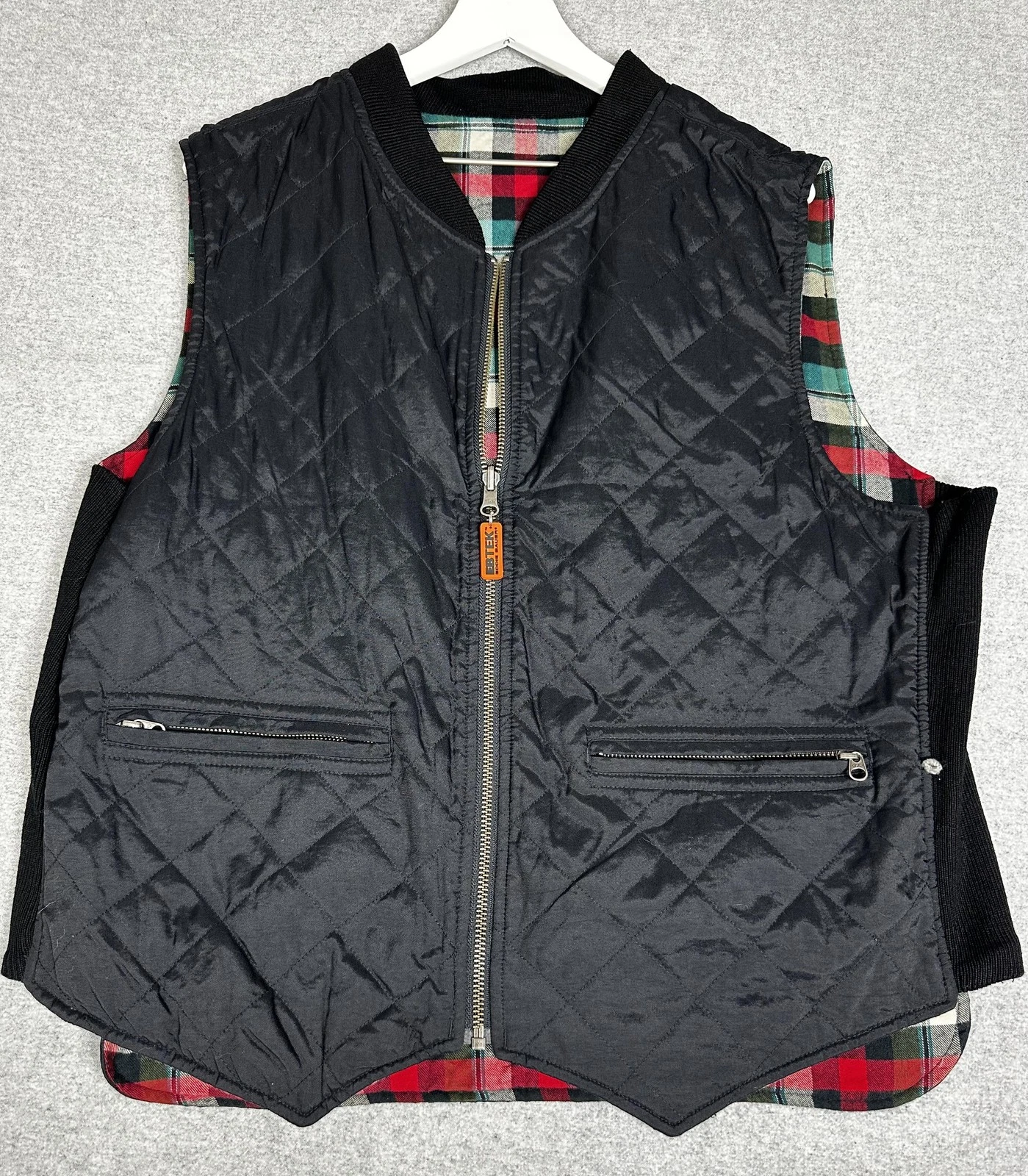 VTG Eddie Bauer EBTEK Vest Mens L Reversible Black Quilted Flannel Lined Zip 90s