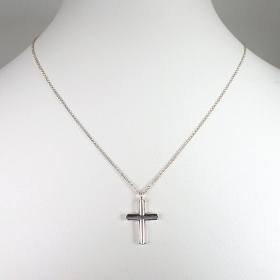 TIFFANY & Co. Sterling Silver Medium Concave Cross Long Chain