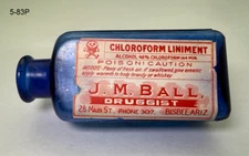 COPPER QUEEN BISBEE ARIZONA OLD ANTIQUE BLUE POISON BOTTLE - MINING TOWN