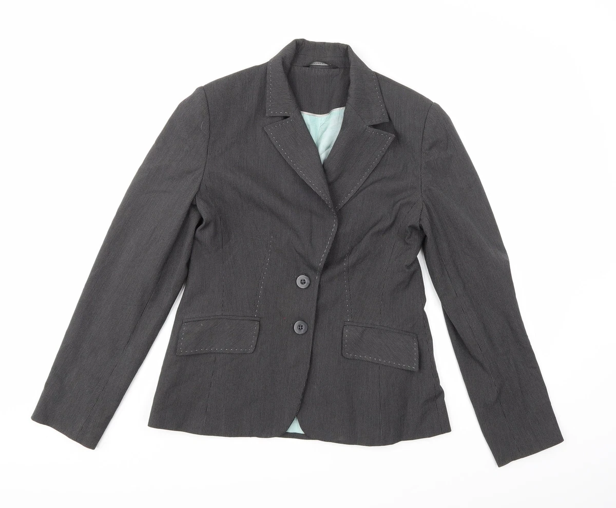 Dunnes Stores Womens Grey Striped Polyester Jacket Blazer Size 10