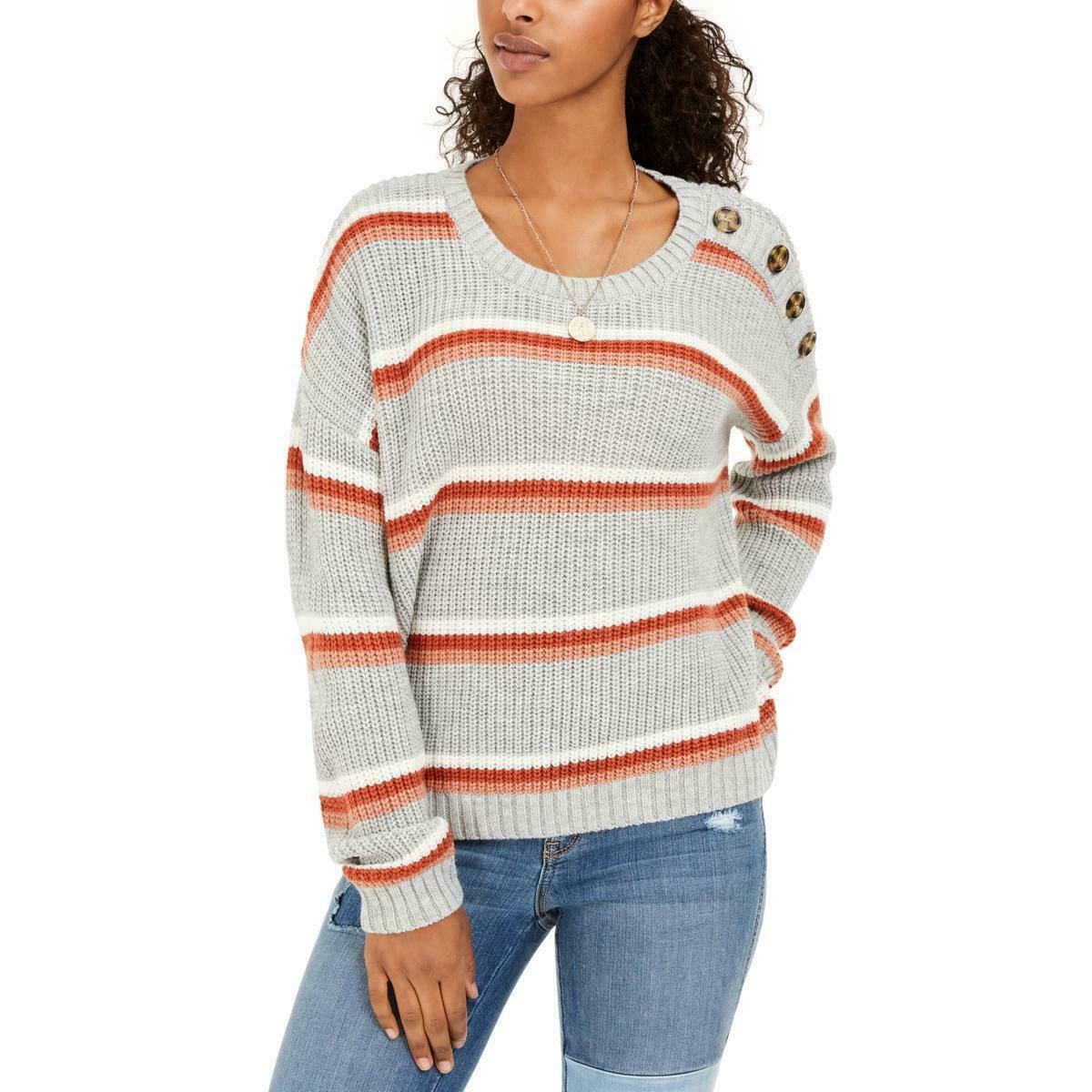 Hippie Rose Womens Gray Striped Ribbed 