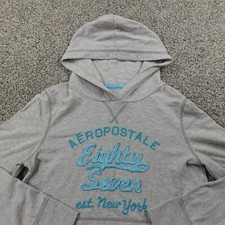 Aeropostale Hoodie Womens XL Gray Aero Applique Pullover Sweatshirt Sweater Y2K