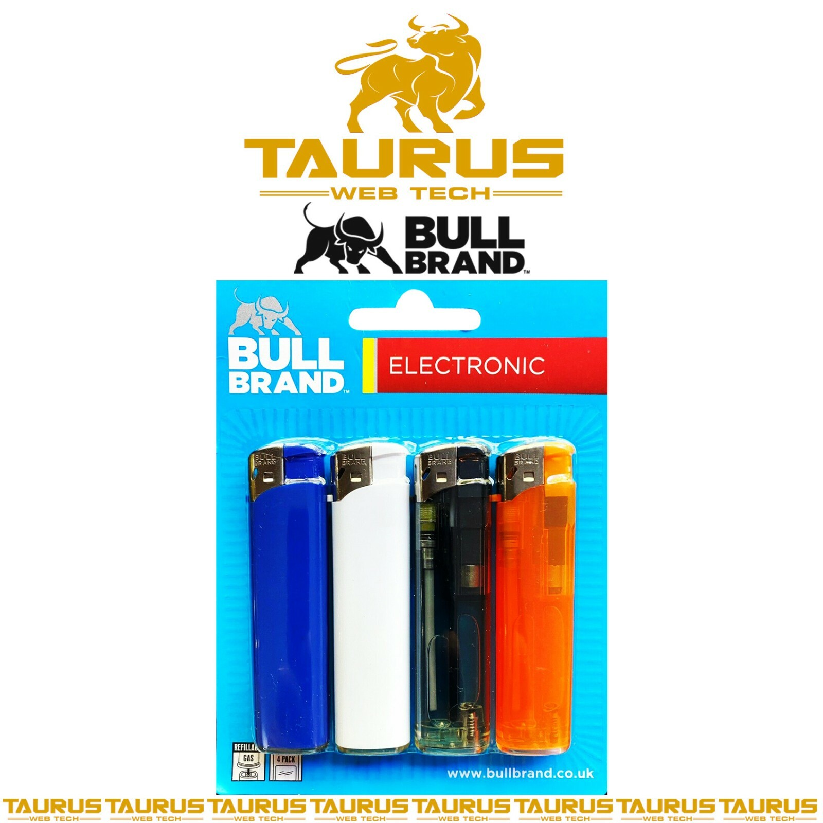 4x BULL BRAND ELECTRONIC Lighter Refillable GAS Tobacco CIGARETTE Smoking Tip UK