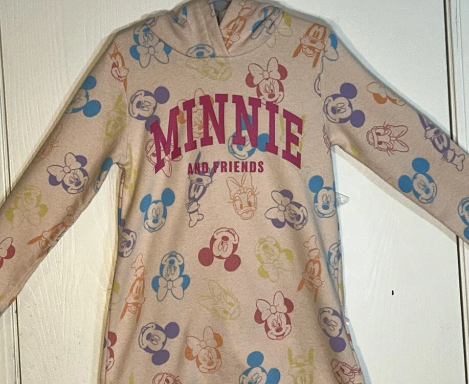 H&M Little Girl Sz 6 Dress French Terry Long Sleeve Hooded Pink Minnie Mouse EUC - Image 4 of 4