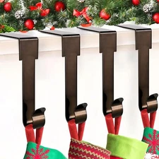 4 Pack Adjustable Christmas Stocking Holders for Mantle Non-Skid Hanger Hook