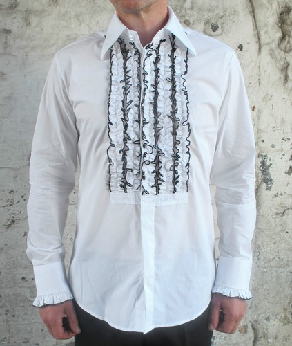 Mens Retro White Ruffle Frill Tuxedo 