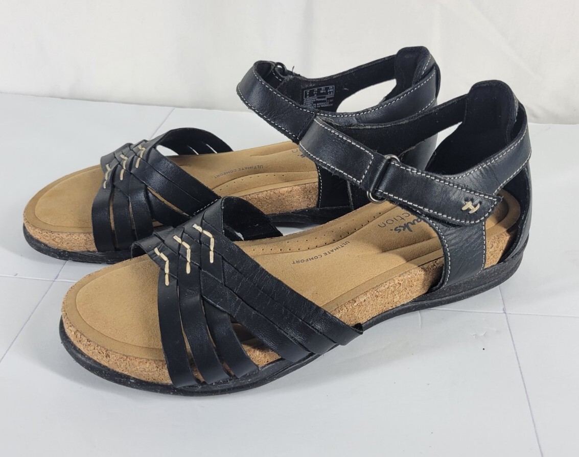 Clarks Women's Sz 10 Roseville Cove Tan Leather Hook \u0026 Loop Flat Summer  Sandals Clarks Collection