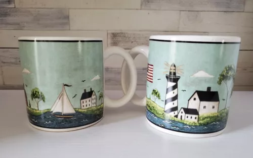 Vintage 1998 WARREN KIMBLE Set of 2-12 OZ Mugs Sakura Coastal Breeze 