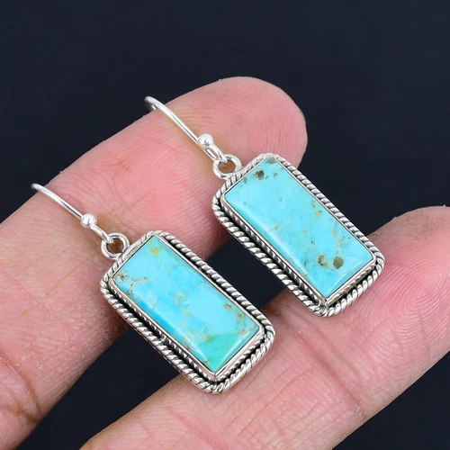 Turquoise Gemstone 925 Sterling Silver Drop Dangle Handmade Earrings For Gift