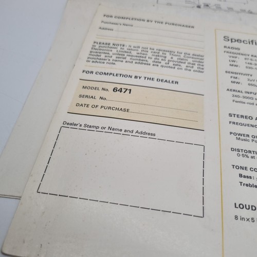 Vintage Thorn Ultra Music Centre 6471 Operating Instructions Service Information - Picture 3 of 3