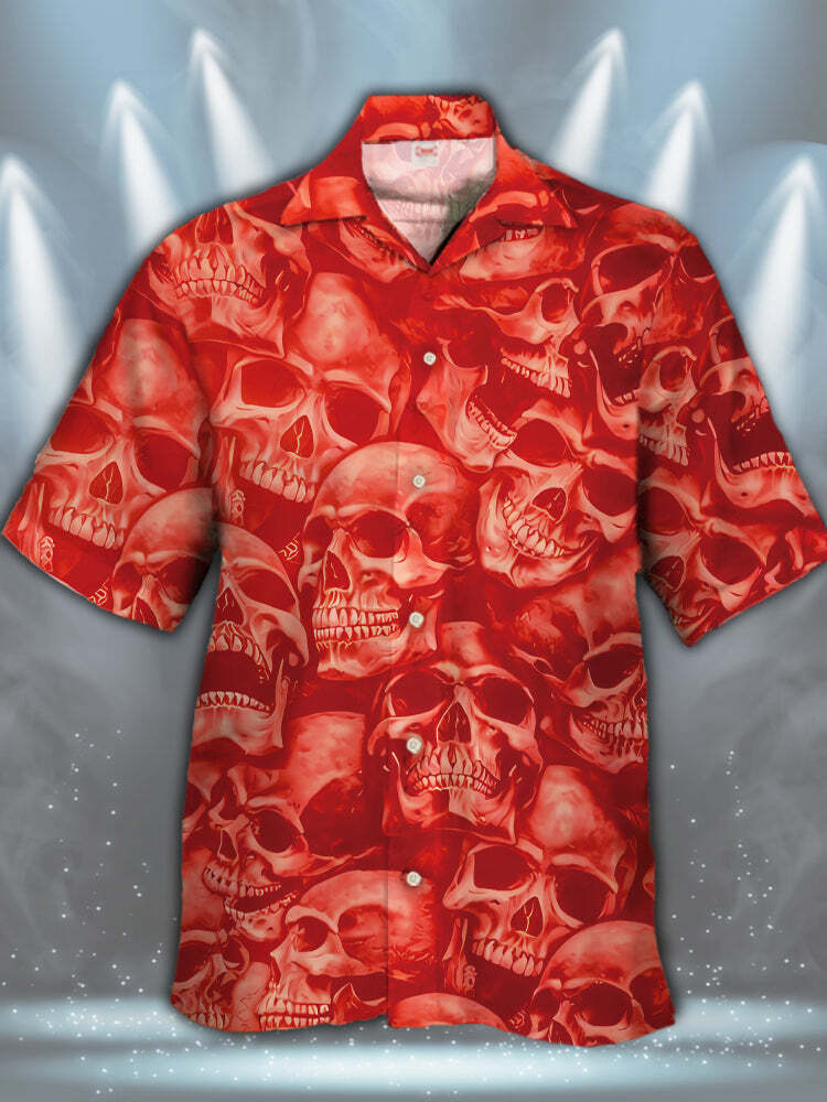 Stunning Stacked Red Skulls Hawaiian Shirt for Bold Style