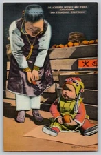 1930s Chinatown Mother Child San Francisco CA Linen Vintage Postcard SILBERSTEN