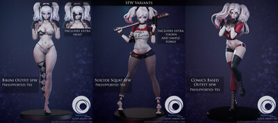 Harley Quinn, 3 Varianten, DC, 3D Druck, Miniature, Fan Art, sexy Pin-Up Figur