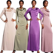 Evening Party Ball Gown Satin Long Dress Muslim Women Abaya Kaftan Maxi Robe New